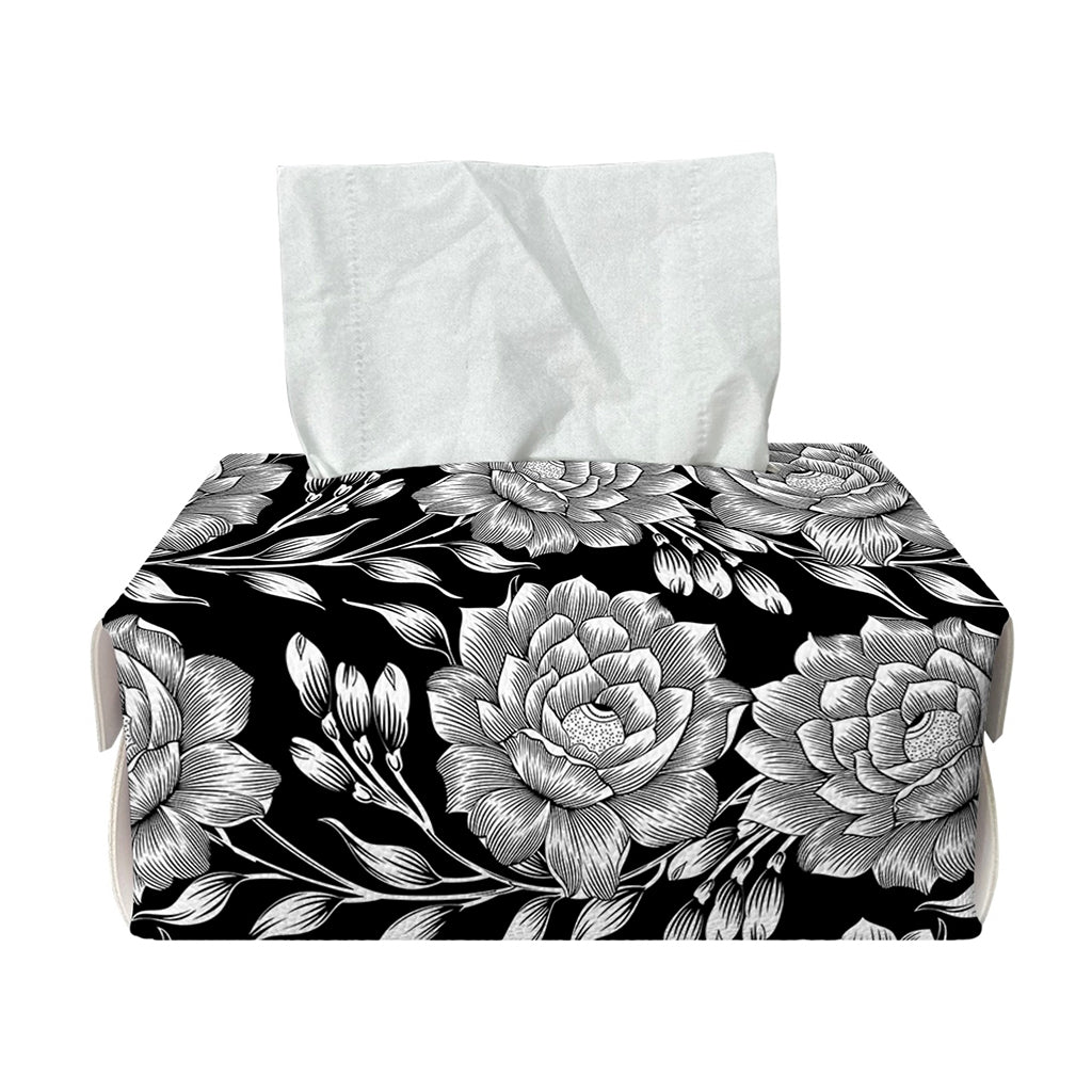 Vintage Black And White Floral Print Rectangle Tissue Box Cover