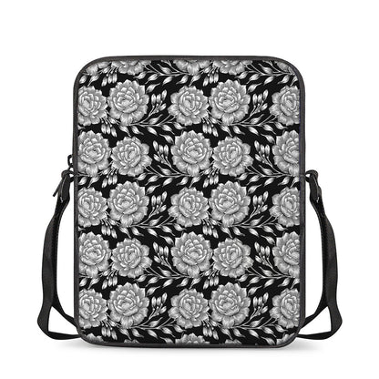 Vintage Black And White Floral Print Rectangular Crossbody Bag