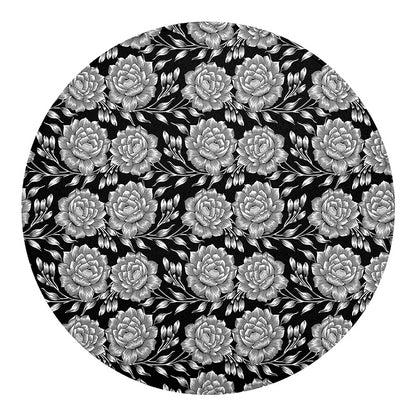 Vintage Black And White Floral Print Round Blanket