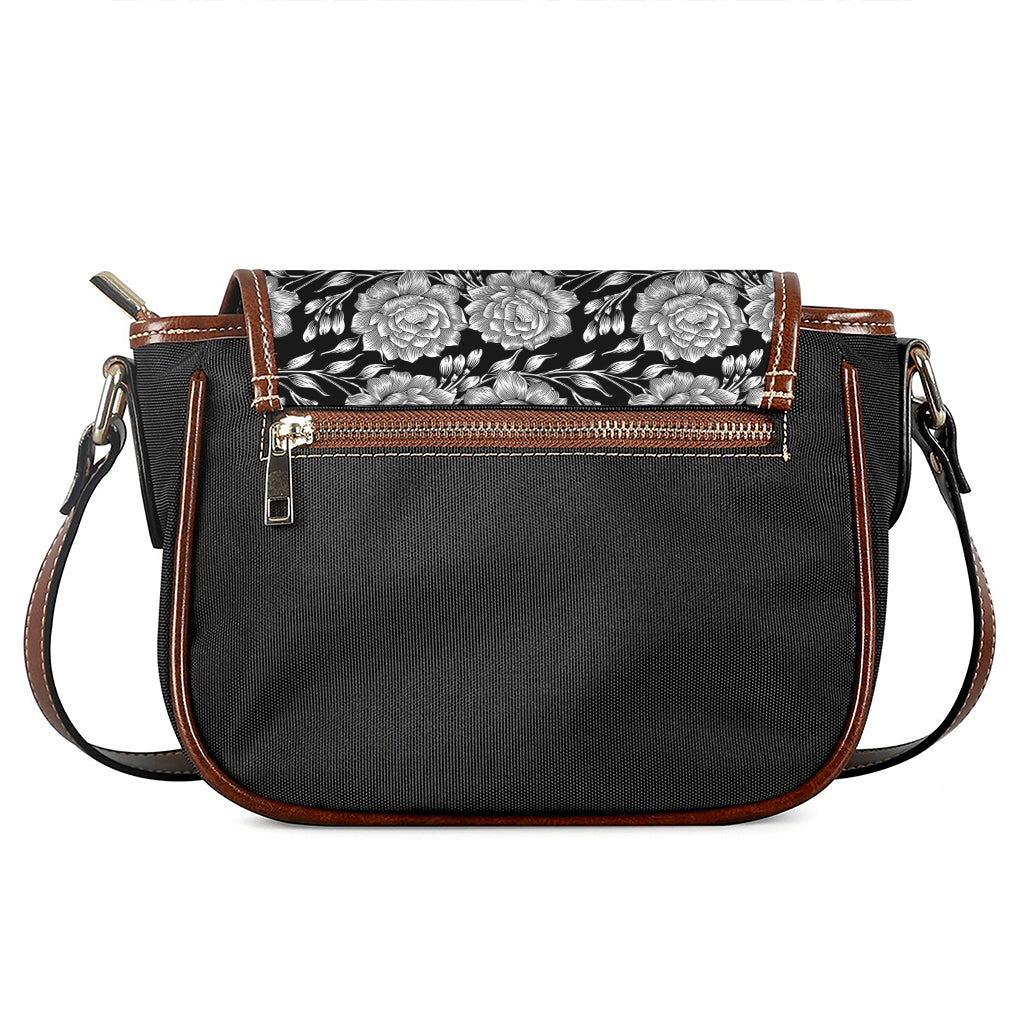 Vintage Black And White Floral Print Saddle Bag