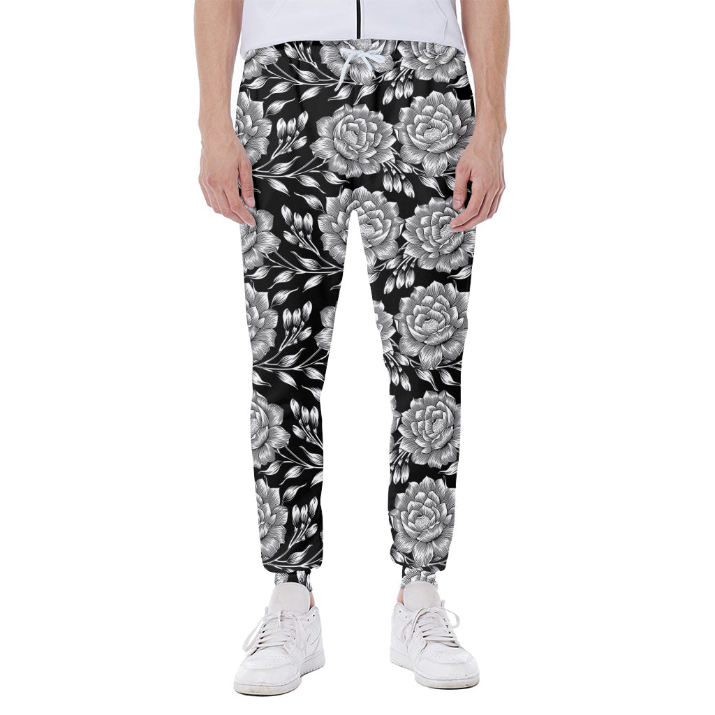 Vintage Black And White Floral Print Scuba Joggers