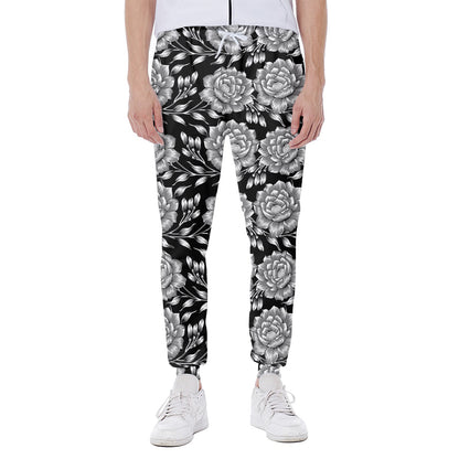 Vintage Black And White Floral Print Scuba Joggers
