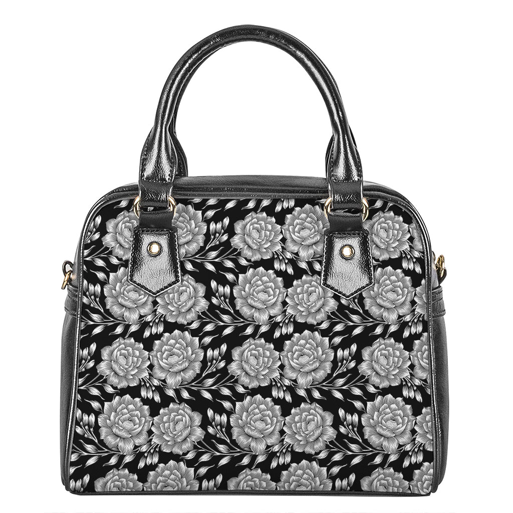 Vintage Black And White Floral Print Shoulder Handbag