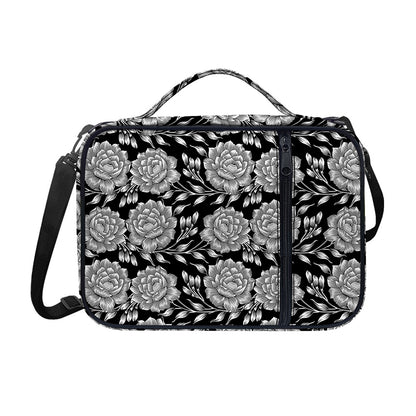 Vintage Black And White Floral Print Shoulder Strap Bible Bag