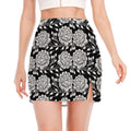 Vintage Black And White Floral Print Side Slit Mini Skirt