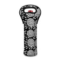Vintage Black And White Floral Print Single Neoprene Wine Tote