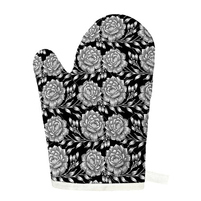 Vintage Black And White Floral Print Single Oven Mitt