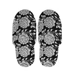 Vintage Black And White Floral Print Slippers
