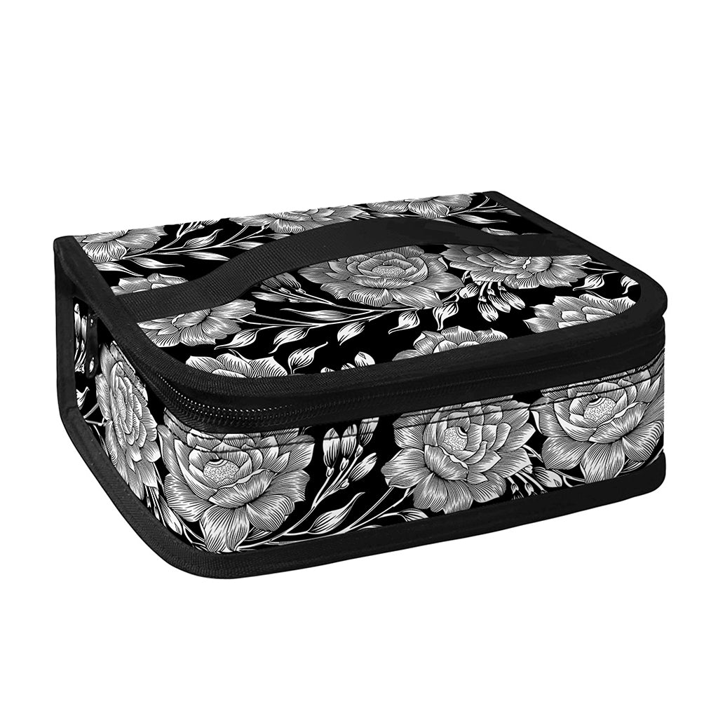 Vintage Black And White Floral Print Small Lunch Bag