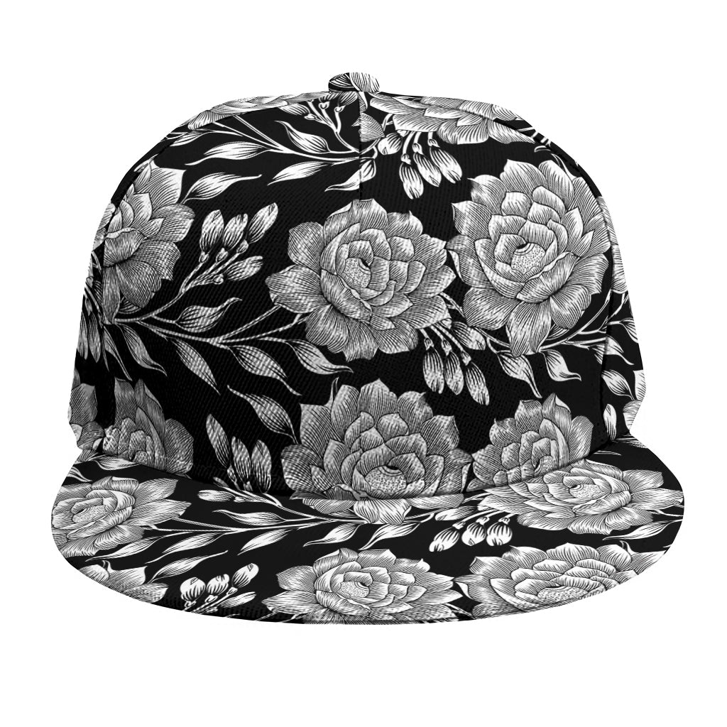 Vintage Black And White Floral Print Snapback Cap