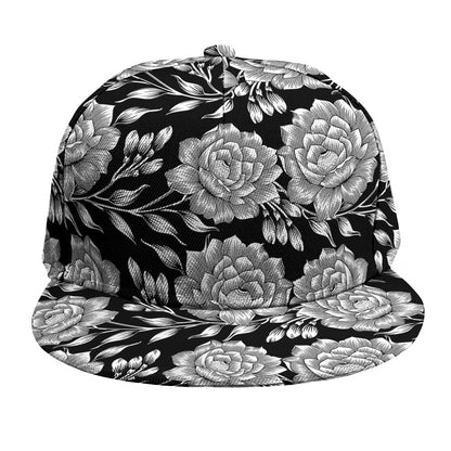 Vintage Black And White Floral Print Snapback Cap
