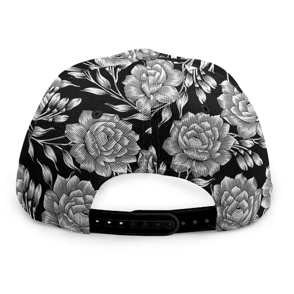 Vintage Black And White Floral Print Snapback Cap