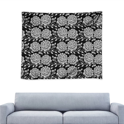 Vintage Black And White Floral Print Tapestry