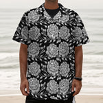 Vintage Black And White Floral Print Textured Short Sleeve Shirt