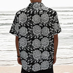 Vintage Black And White Floral Print Textured Short Sleeve Shirt