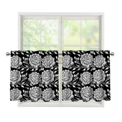 Vintage Black And White Floral Print Tier Curtains