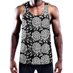 Vintage Black And White Floral Print Training Tank Top