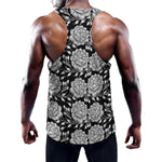 Vintage Black And White Floral Print Training Tank Top