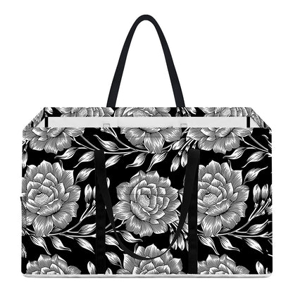 Vintage Black And White Floral Print Utility Tote Bag