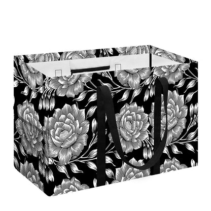 Vintage Black And White Floral Print Utility Tote Bag
