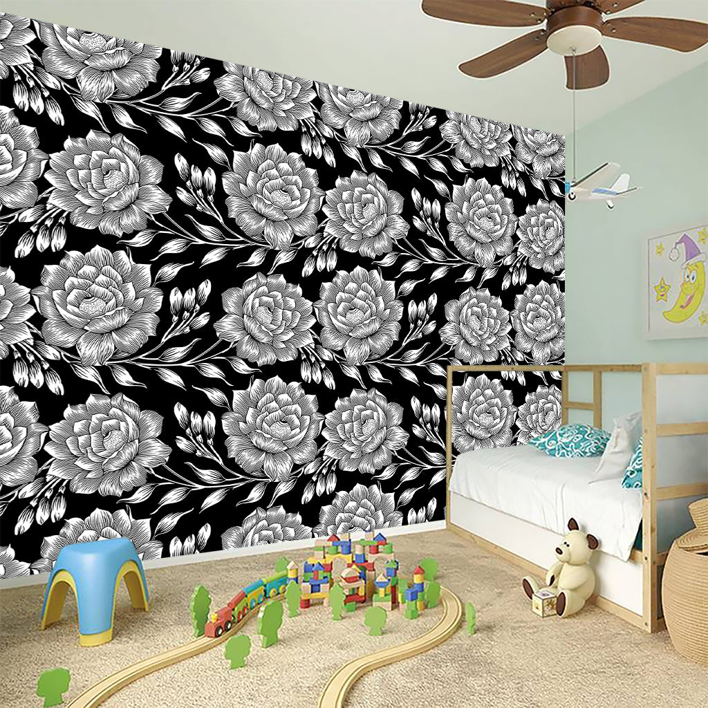 Vintage Black And White Floral Print Wall Sticker