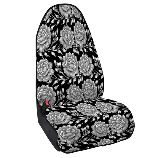 Vintage Black And White Floral Print Waterproof Car Seat Cover