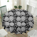 Vintage Black And White Floral Print Waterproof Round Tablecloth