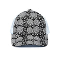 Vintage Black And White Floral Print White Mesh Trucker Hat