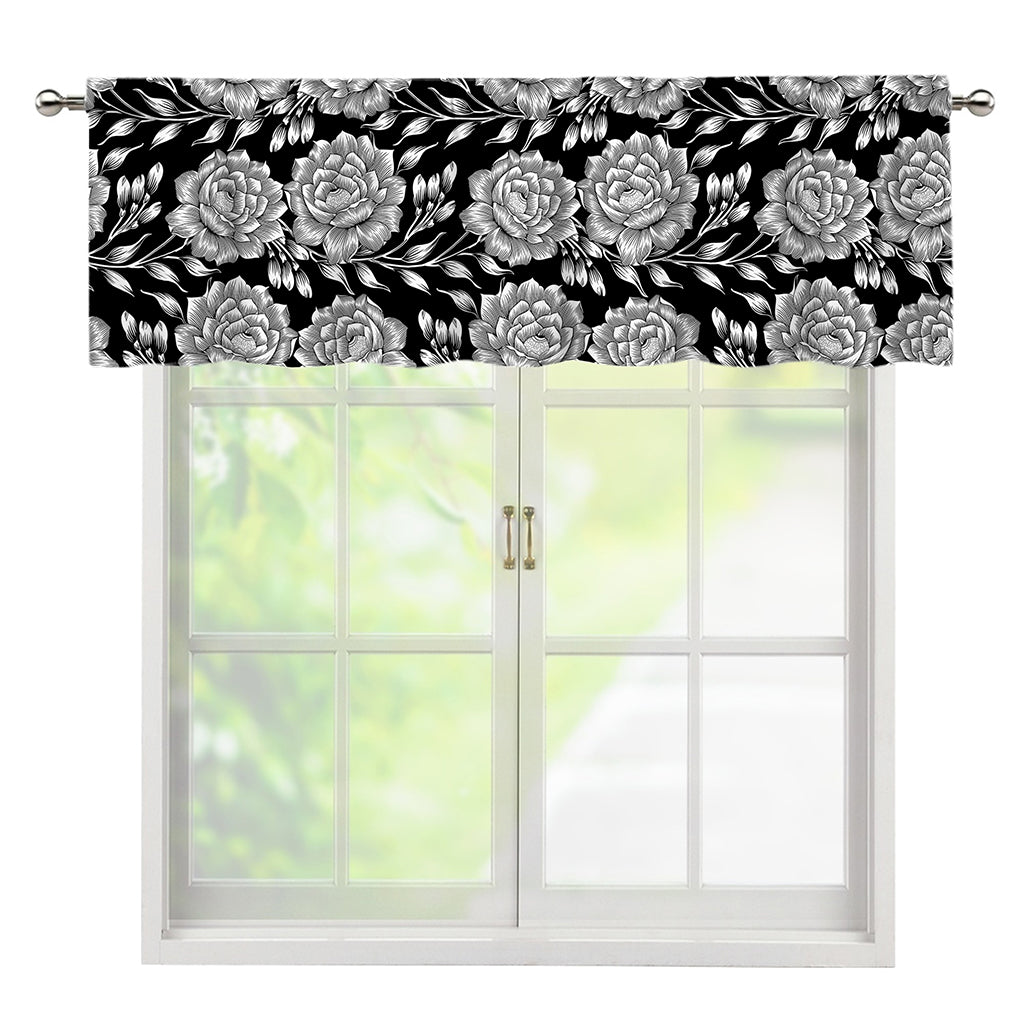 Vintage Black And White Floral Print Window Valance
