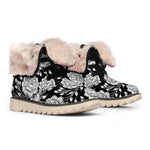 Vintage Black And White Floral Print Winter Boots