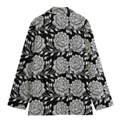 Vintage Black And White Floral Print Women's Blazer