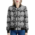 Vintage Black And White Floral Print Women's Bomber Jacket