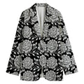 Vintage Black And White Floral Print Women's Cotton Blazer