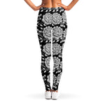 Vintage Black And White Floral Print Women's Leggings