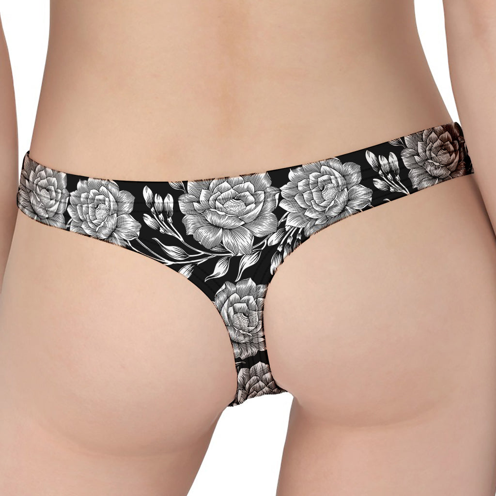 Vintage Black And White Floral Print Women's Thong
