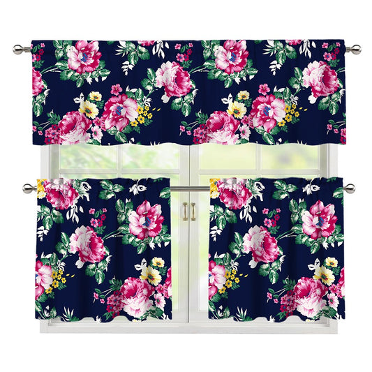 Vintage Blossom Floral Pattern Print 3 Piece Kitchen Curtains