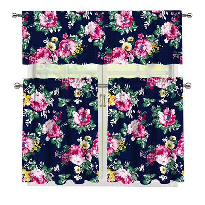 Vintage Blossom Floral Pattern Print 3 Piece Kitchen Curtains