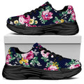Vintage Blossom Floral Pattern Print Black Chunky Shoes
