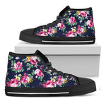 Vintage Blossom Floral Pattern Print Black High Top Sneakers