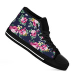 Vintage Blossom Floral Pattern Print Black High Top Sneakers
