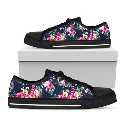 Vintage Blossom Floral Pattern Print Black Low Top Sneakers