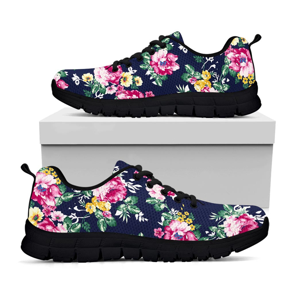 Vintage Blossom Floral Pattern Print Black Running Shoes