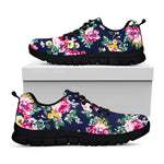 Vintage Blossom Floral Pattern Print Black Running Shoes