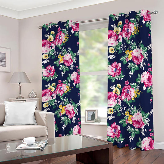 Vintage Blossom Floral Pattern Print Blackout Grommet Curtains
