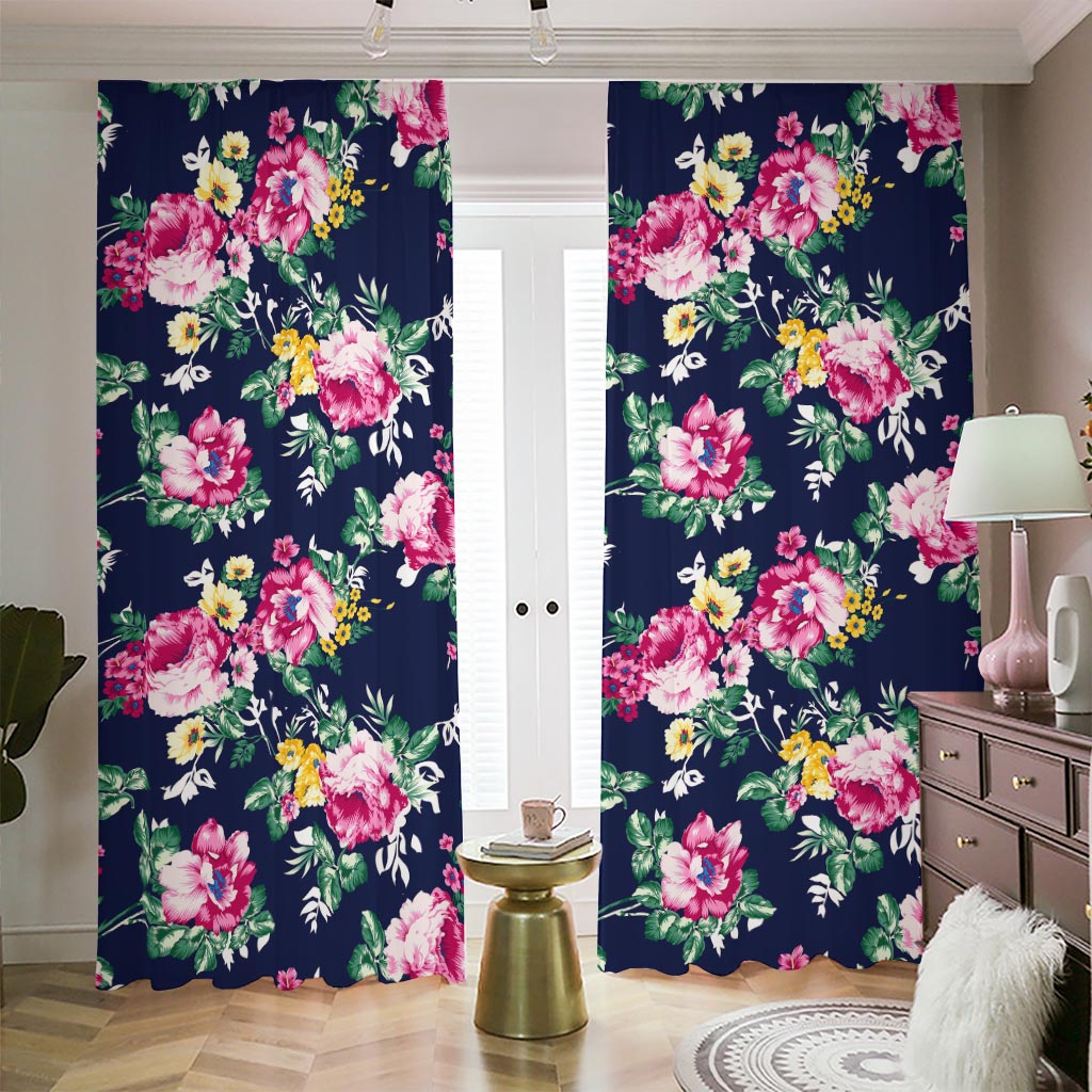 Vintage Blossom Floral Pattern Print Blackout Pencil Pleat Curtains