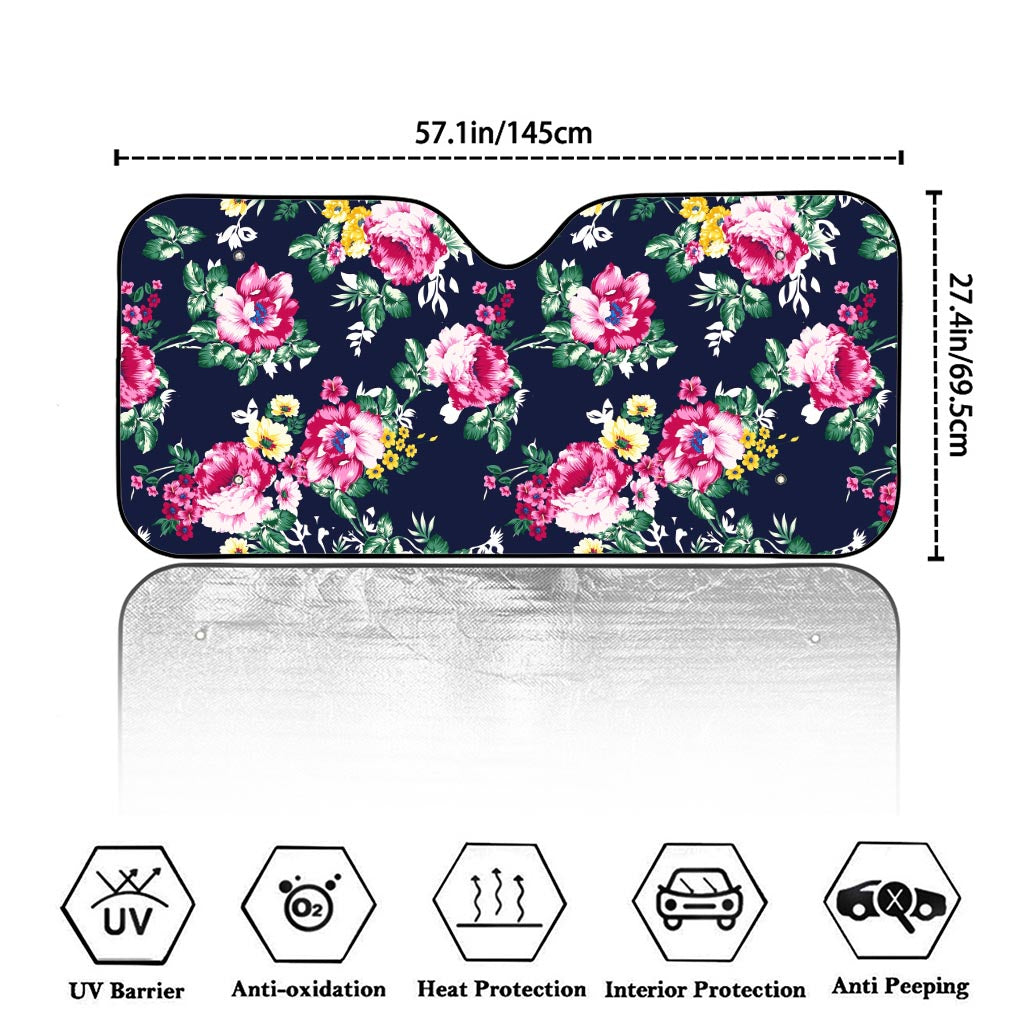 Vintage Blossom Floral Pattern Print Car Windshield Sun Shade