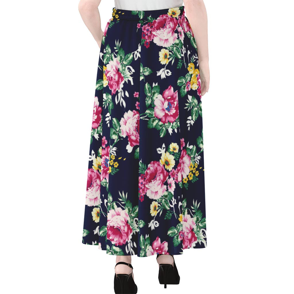 Vintage Blossom Floral Pattern Print Chiffon Maxi Skirt