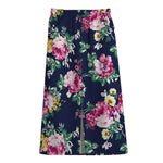Vintage Blossom Floral Pattern Print Cotton Front Slit Maxi Skirt