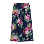 Vintage Blossom Floral Pattern Print Cotton Front Slit Maxi Skirt