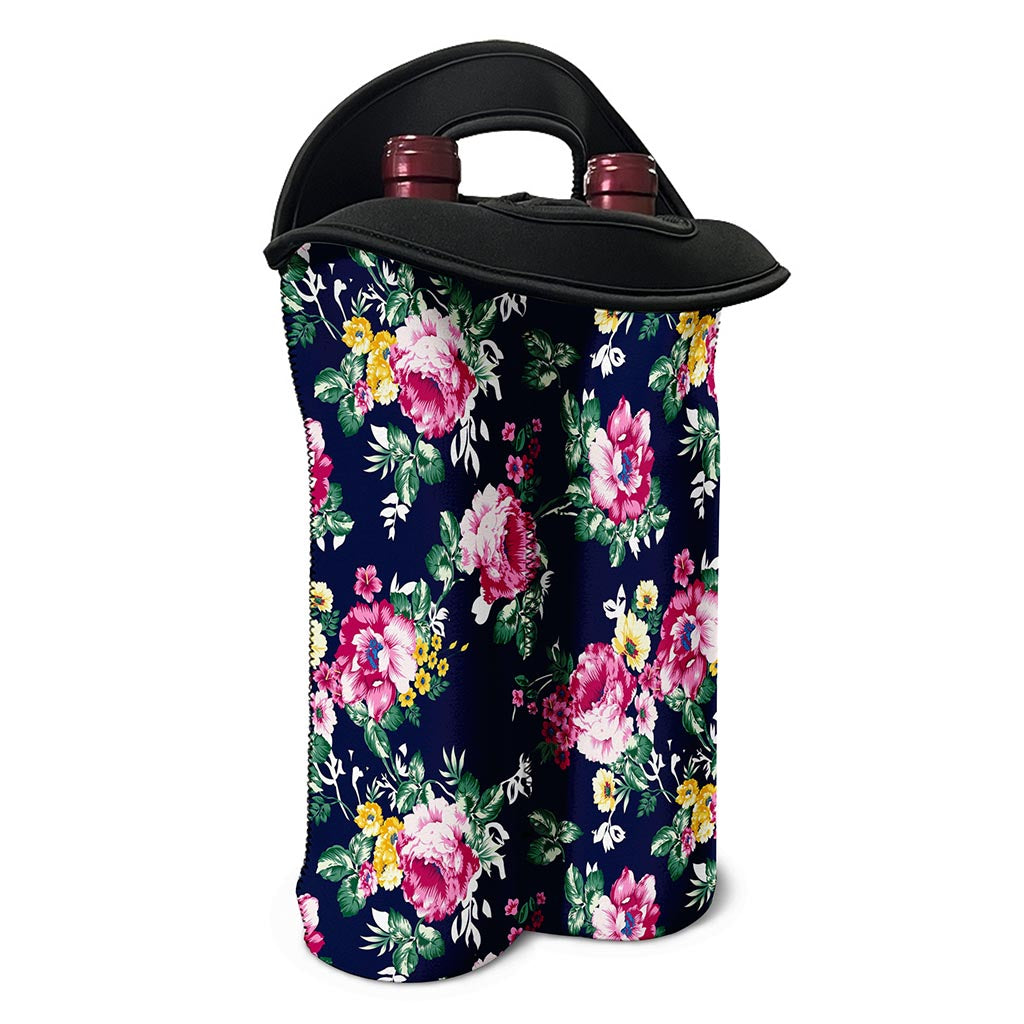 Vintage Blossom Floral Pattern Print Double Neoprene Wine Tote